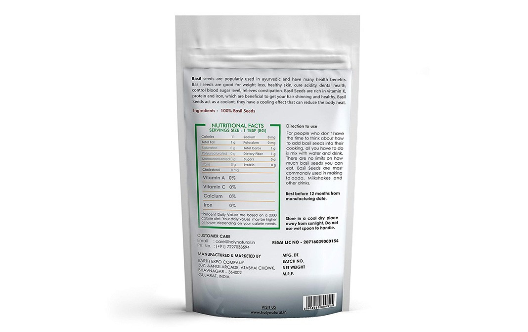 Holy Natural Basil Seeds Pack 400 Grams Reviews Nutrition Ingredients Recipes Benefits